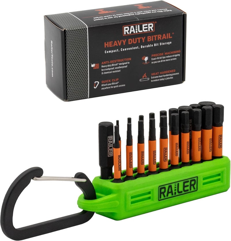 Railer Allen Wrench Hex Bit Set - 2 Inch Impact Driver 20pc Hex Bit Set With A Bit Holder & Carabiner. Premium S2 Steel, Ideal For Furniture Screws - Image 1